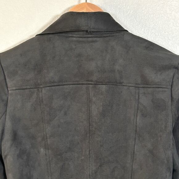 Tahari T Faux Suede Moto Jacket Women’s Gray Waterfall Layered Casual Chic Sz XS - Picture 7 of 10